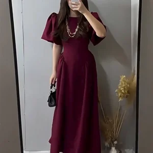 Cocolii robe longue col rond manches bouffantes femme élégant décontracté audrey hepburn bal de promo