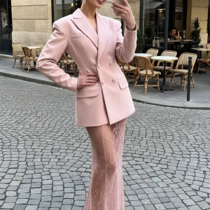 Cocolii blazer femme double boutonnage col revers manches longues élégant vintage décontracté veste style tailleur
