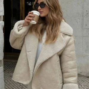 Cocolii manteau aviateur en suedine boutonnage poches col revers manches longues femme décontracté oversized veste