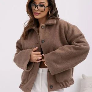 Cocolii court veste unicolore boutonnage poches col revers manches longues femme décontracté mode casual vêtements