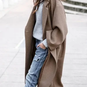 Cocolii longue manteau en laine boutons poches col revers manches longues femme élégant mode hiver blouson