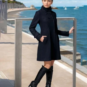Cocolii manteau double boutonnage à capuche manches longues femme élégant décontracté