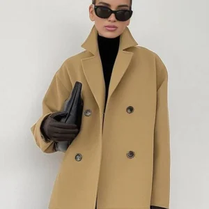 Cocolii court manteau en laine double boutonnage manches longues femme élégant décontracté ample casual hiver veste