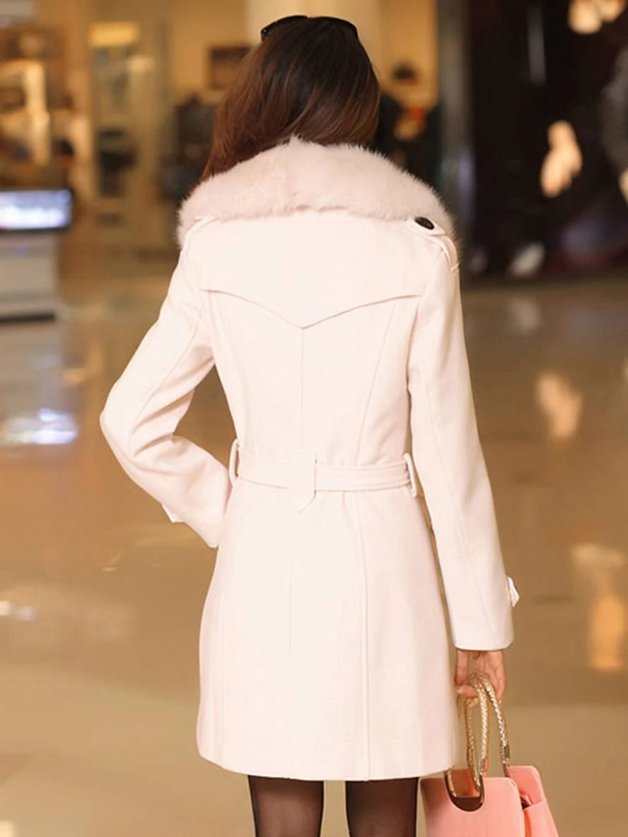 Cocolii mi-longue manteau en laine double boutonnage poches noeud papillon ceinture manches longues femme élégant veste – Image 4