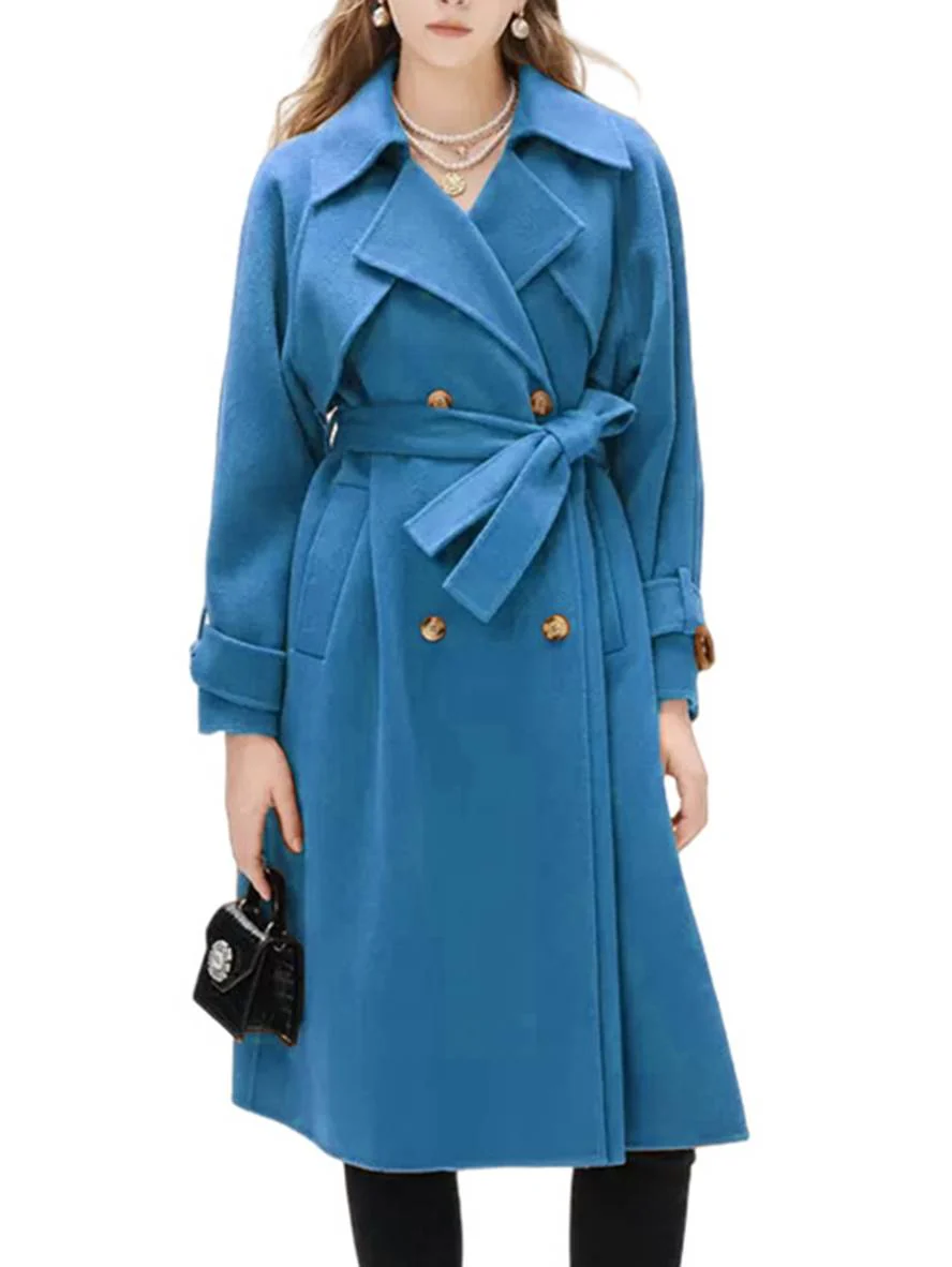 Cocolii mi-longue manteau en laine double boutonnage poches ceinture femme élégant décontracté oversized – Image 7