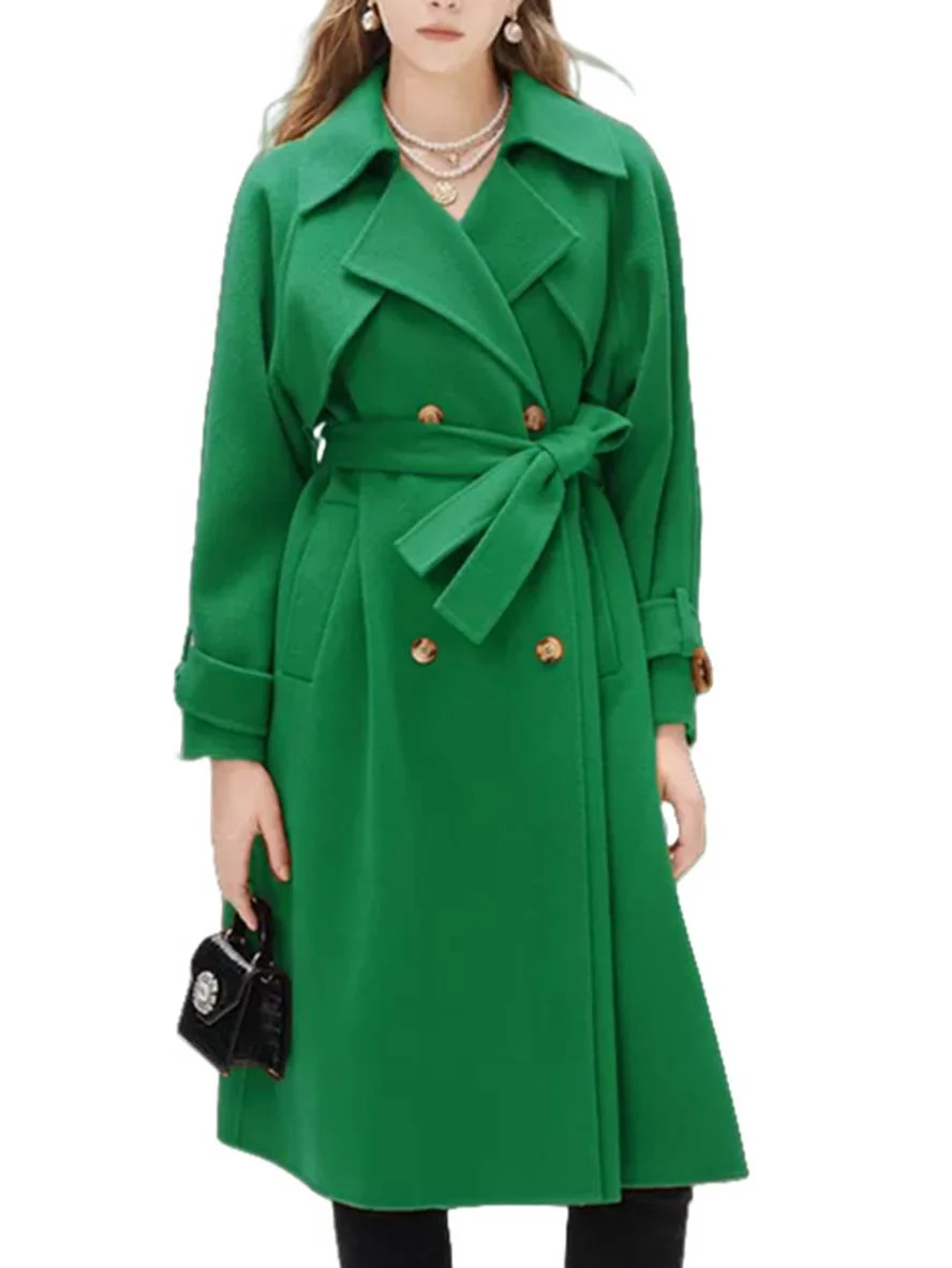 Cocolii mi-longue manteau en laine double boutonnage poches ceinture femme élégant décontracté oversized – Image 9
