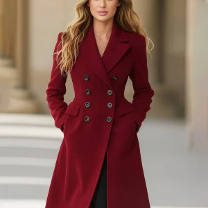 Cocolii longue manteau trapèze femme double boutonnage poches col revers manches longues décontracté vintage veste