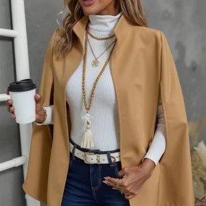Cocolii court poncho manteau femme col montant manches cape sans manches vintage décontracté veste cape de bureau