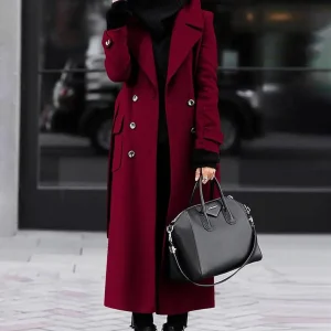 Cocolii manteau long cheville femme en lain double boutonnage poches ceinture col revers élégant blouson