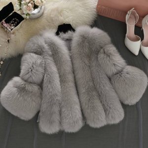 Cocolii manteau en fausse fourrure unicolore manches longues femme élégant mode veste hiver