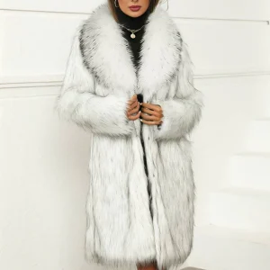 Cocolii longue manteau en fausse fourrure poches fausse fourrure col manches longues femme décontracté ample hiver blouson