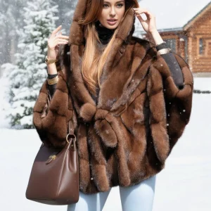 Cocolii manteau cape femme en fausse fourrure à capuche ceinture poncho hiver élégant chaude décontracté oversized veste