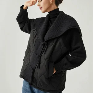 Cocolii manteau géométrique coton boutonnage poches col revers manches longues femme décontracté ample veste