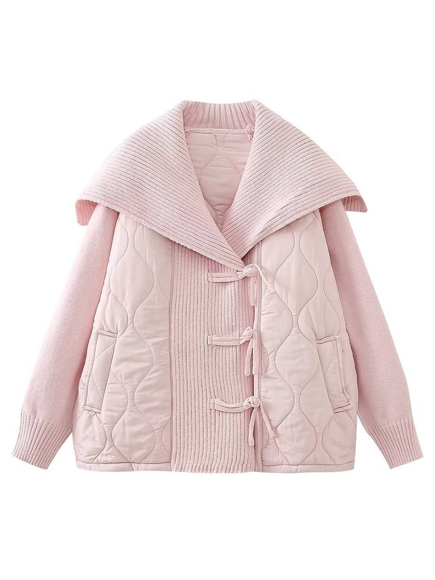 Cocolii manteau géométrique coton boutonnage poches col revers manches longues femme décontracté ample veste – Image 9