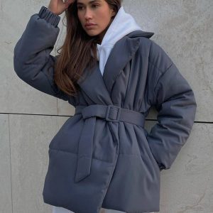 Cocolii hiver mi-longue manteau unicolore ceinture col revers manches longues femme décontract ample oversized casual