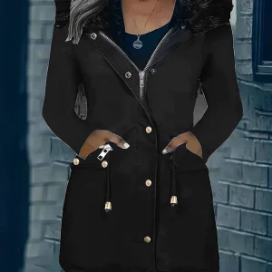 Cocoli mi-longue parka doublé polaire à capuche fermeture éclair outonnage femme décontracté ample hiver veste
