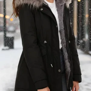 Cocolii mi-longue parka femme intérieur fourrure chaude à capuche fourrure amovible décontracté oversized hiver blouson