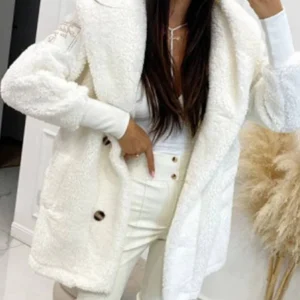 Cocolii mi-longue manteau à capuche avec polaire boutonnage poches manches longues femme élégant décontracté ample veste