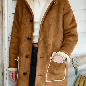 Cocolii mi-longue manteau hiver femme chaud doublé polaire et daim à capuche décontracté oversized veste