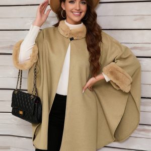 Cocolii mi-longue poncho manteau femme irrégulière boutons manches chauve souris femme élégant décontracté oversized veste