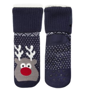 Chaussettes fourrées Enfant Noël Renne Marine 1/8 ans