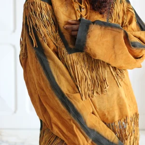 Poncho en cuir à franges esprit western 70s