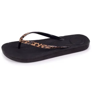 Tongs Femme tige imprimé léopard Noir